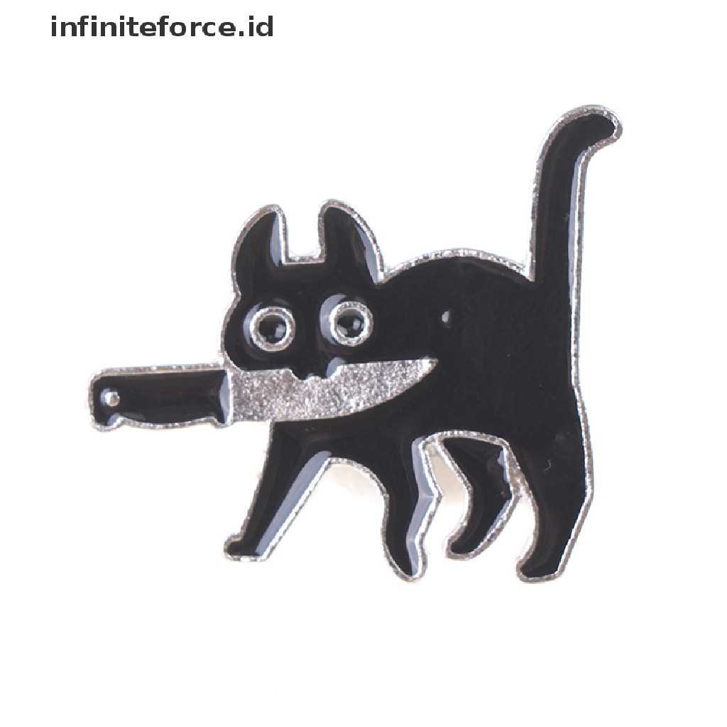 Bros Pin Enamel Bentuk Kartun Kucing Hitam Untuk Kerah Kemeja