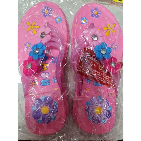 Sandal anak perempuan cewek karet new era lebaran lucu bunga