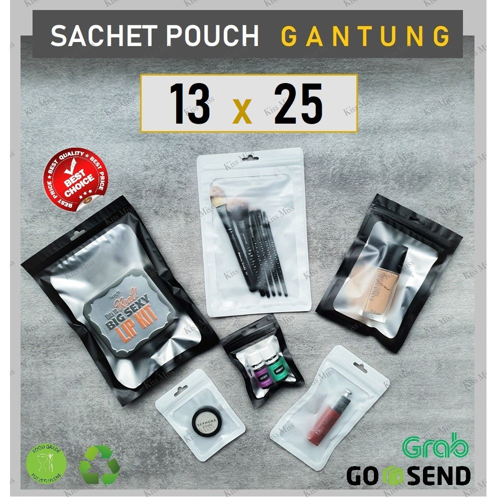 Sachet GANTUNG pouch - 13x25 - kemasan masker  - plastik ziplock - klip - aksesoris - bubuk - kabel