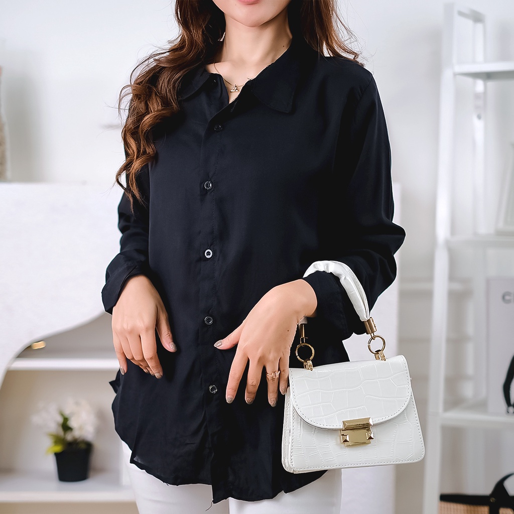 Tq88indonesia Fashion Kemeja Wanita Polos Lengan Panjang /  Sita Top RAYON DIAMOND / Hem / Kem Casual Cewek / Ootd / Outfit Kekinian