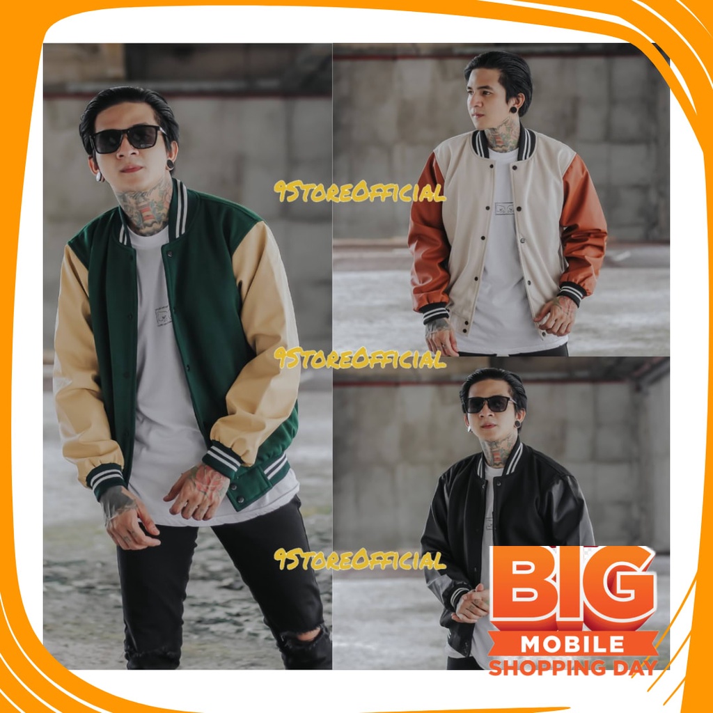 JAKET KEKEINIAN POLOS MOTIF CORAK WARNA WARNI/ 9Storeofficial Varsity Jacket Baseball Leather Pria /