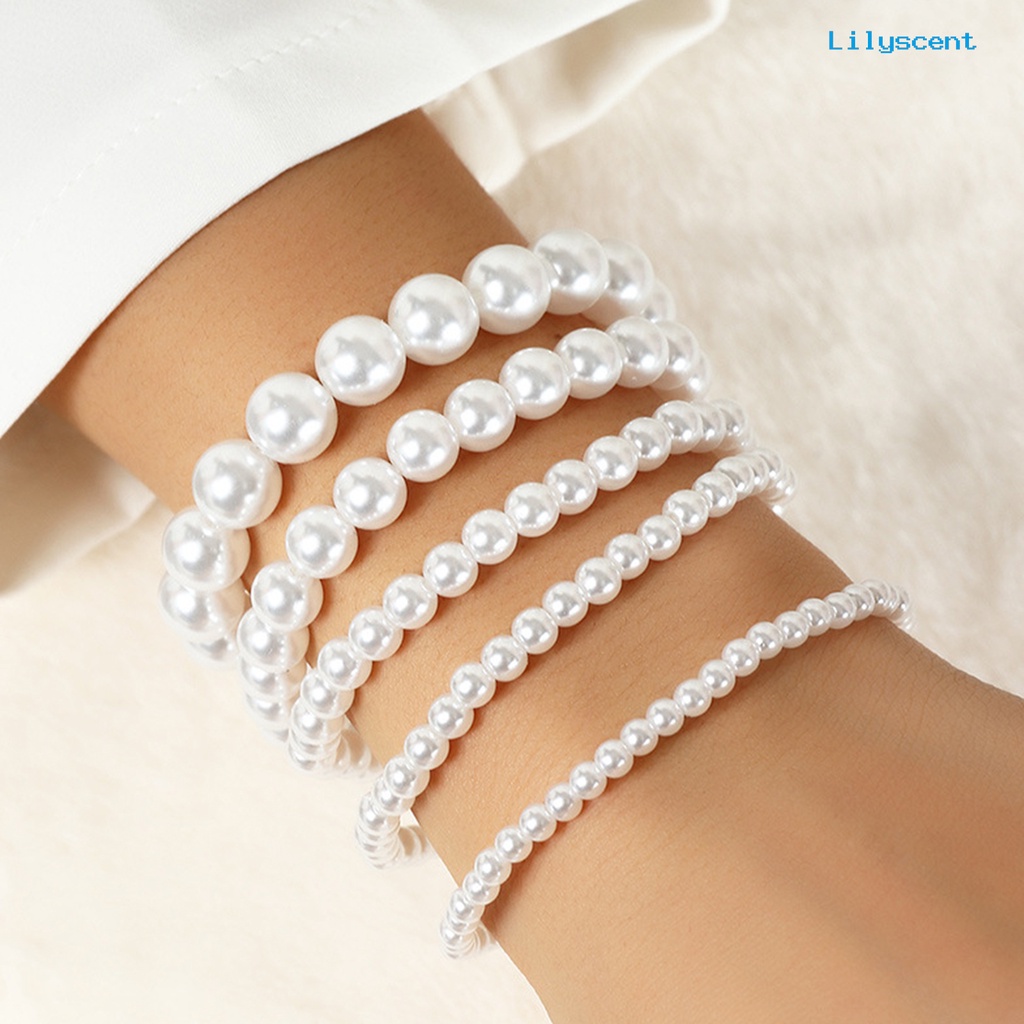 5pcs Gelang Multilayer Bahan Plastik Aksen Mutiara Imitasi Untuk Wanita