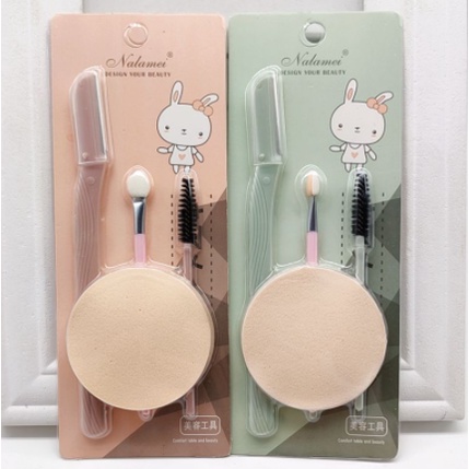 CitaDeal - 1 Set Spons, Sisir Alis, Pemangkas Alis, Kuas Eyeshadow, 4in1 Set Alat Makeup, Aksesoris Make Up