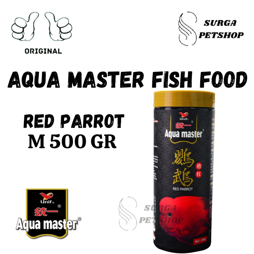 AQUA MASTER FISH FOOD RED PARROT Medium Size 2.8mm 500gr Makanan Ikan Hias Unipresident Made In Taiw