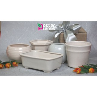 Pot Keramik isi 5 White Series Paket Pot Keramik Bulat Pot Keramik isi 5 White Series Paket Pot Keramik Bulat