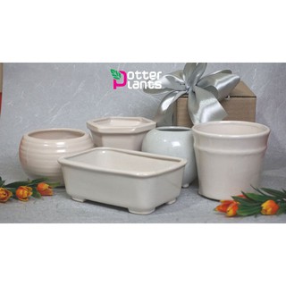 Pot Keramik  isi 5 White Series Paket Pot Keramik  Bulat 