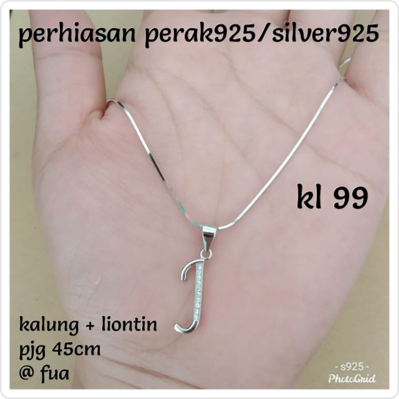 KALUNG+LIONTIN HURUF J,L,B,A,C,P,S,T,U PUTIH PERAK 925