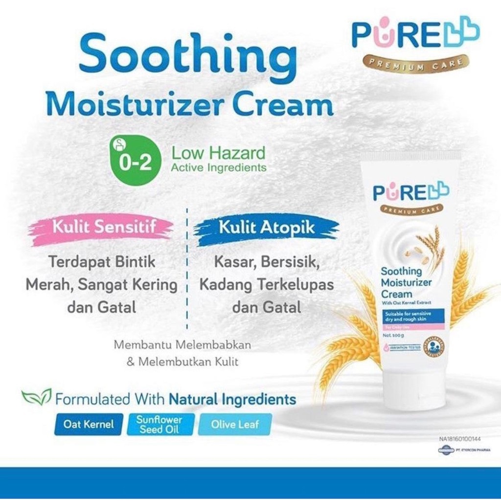 Pure BB 100gr Soothing Moisturizer Cream Krim Kulit Sensitif dan Atopik PureBB