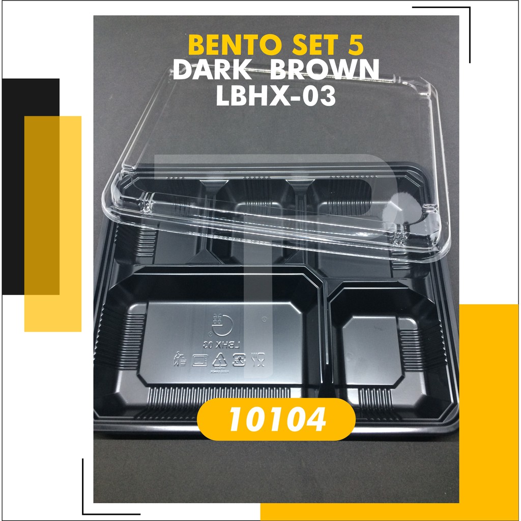 Tray Mika Bento Lunch Box 5 Sekat Hitam isi @100 set + Tutup Mika