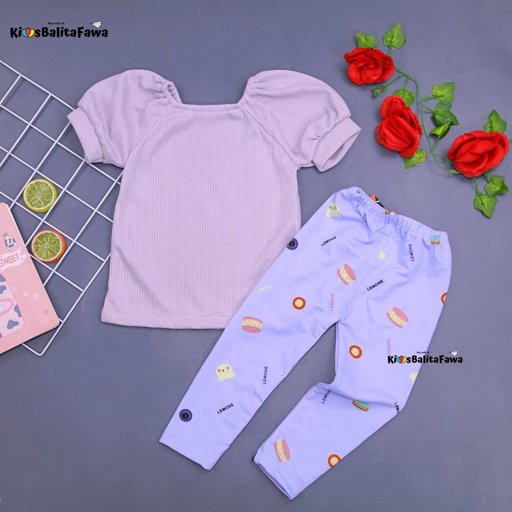 Setelan Mixed Bubble uk 2-5 Years / Setelan Anak Perempuan Blouse Lengan Balon Anak Legging Baby Terry Motif Tebal Sterch Balita 2-5 Tahun Babycinnamon