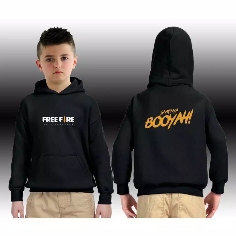 Jaket Swater Hoodie Free Fire Anak Laki Laki Umur 6 - 12 Tahun Warna Hitam