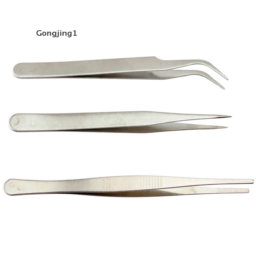 Gongjing1 3pcs / Set Pinset Presisi Bahan Stainless Steel Untuk Reparasi Elektronik