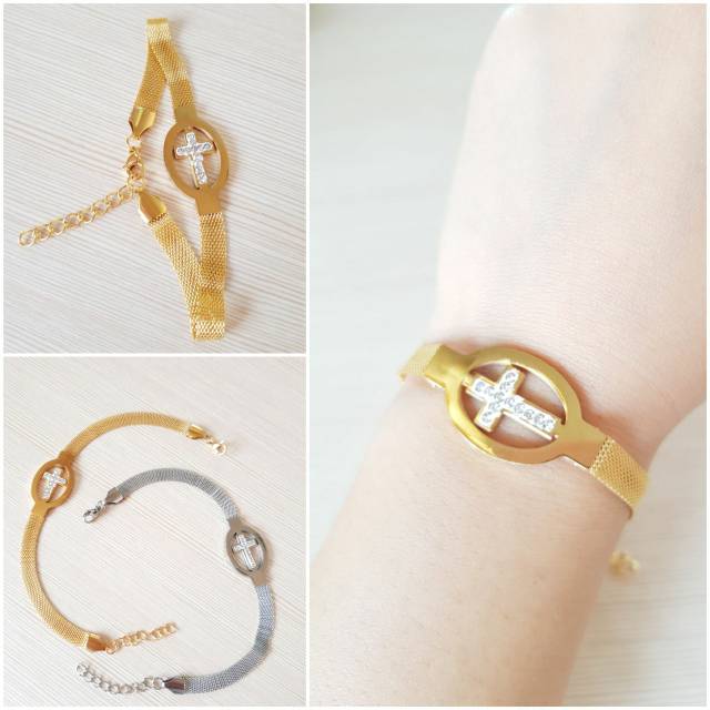 Gelang Tangan Salib Gold &amp; Silver Import Antikarat Selamanya