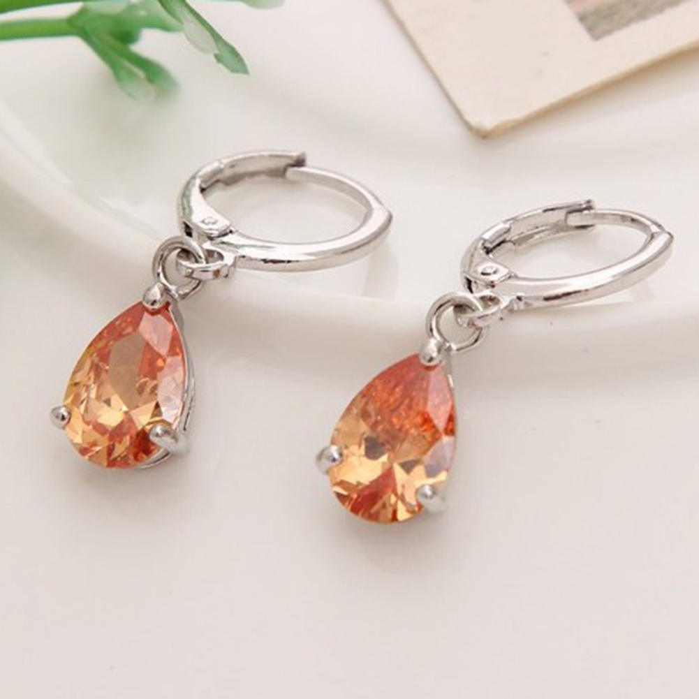 Anting Hoop Cubic Zirconia Bentuk Teardrop Untuk Wanita