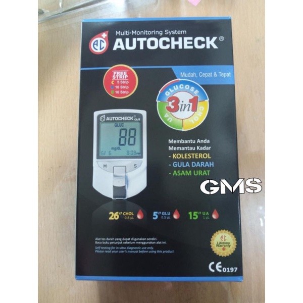 Autochek Alat Cek GCU 3 in 1 / Alat Cek Gula, Asam Urat, Kolestrol