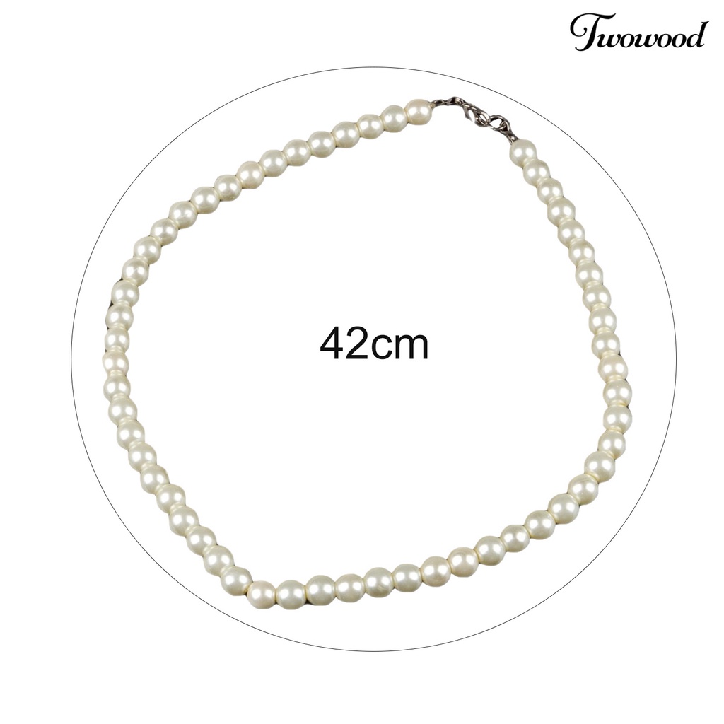 Kalung Mutiara Imitasi Bahan Logam Ukuran 8mm Untuk Wanita