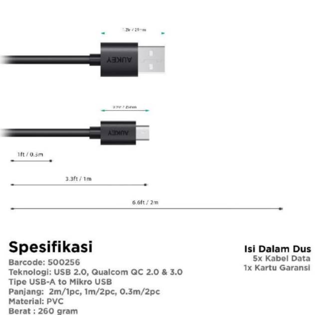 Aukey CB-D5 Micro USB Cable -  DAPAT 5 pcs  Kabel Charger - Data