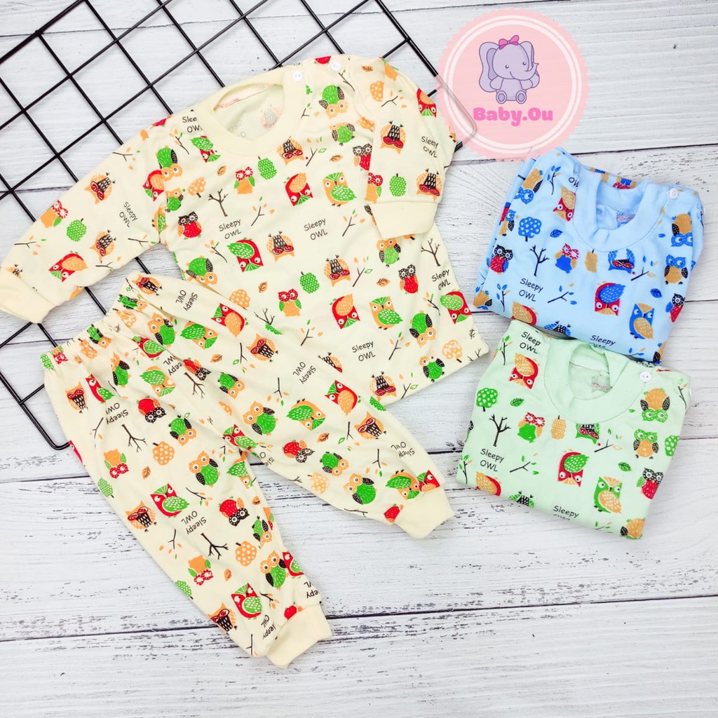 Setelan Bayi Panjang Motif OWL / Setelan Piyama Bayi / Baju Bayi Panjang Merk Nadila / Baby.ou