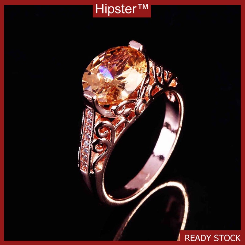 Cincin Model Hollow Warna Champagne Untuk Wanita