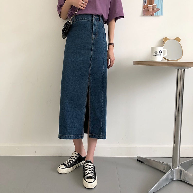XIAOZHAINV Denim Rok Panjang Wanita Korean Style 5890