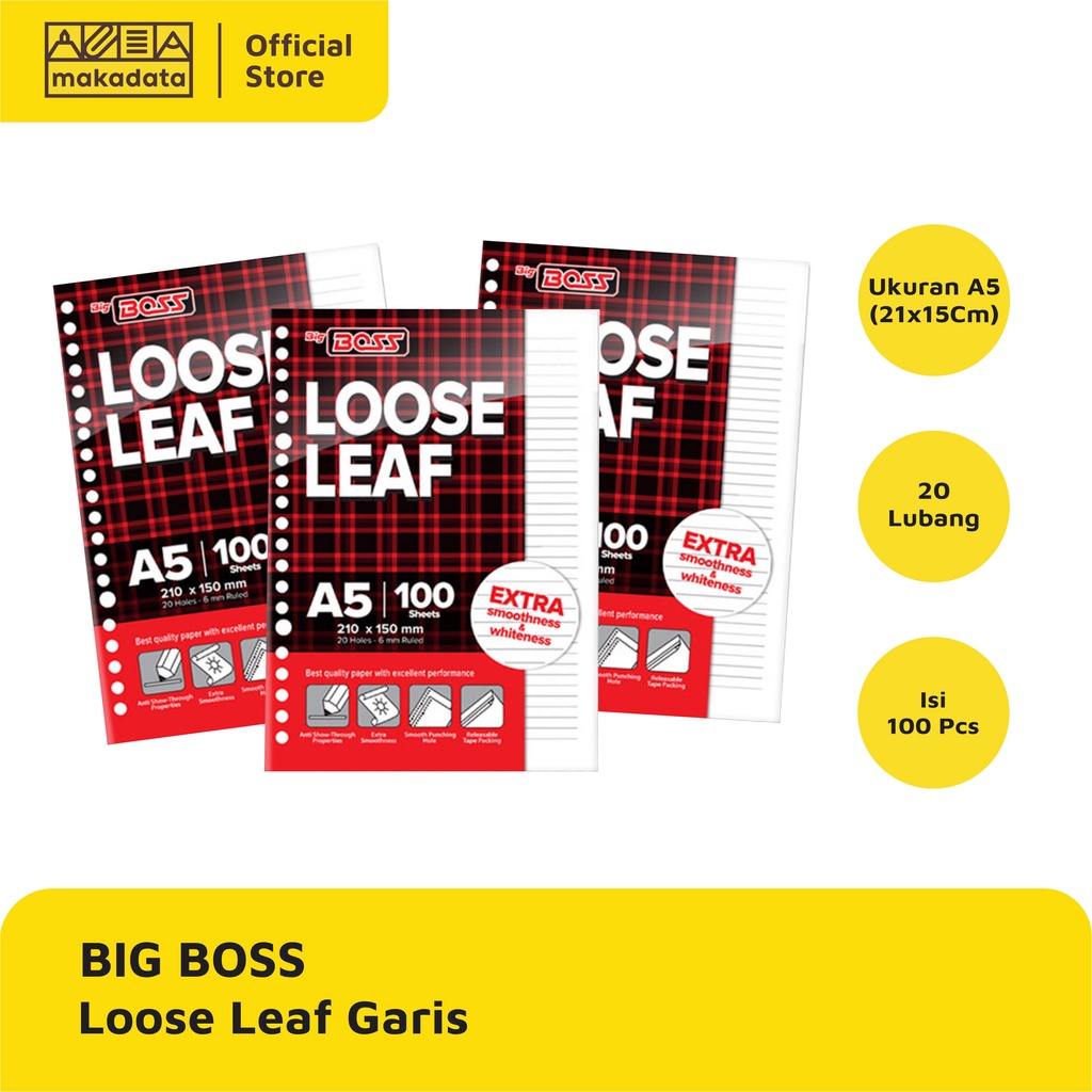 

LOOSE LEAF / KERTAS BINDER A5 100 LEMBAR GARIS BIG BOSS (1PAK) MURAH