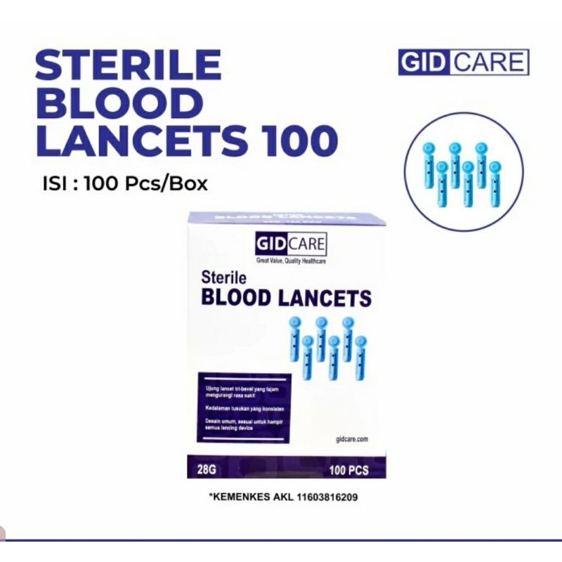 Blood Lancet Steril Jarum Lancet Biru 28G Blood Lancet Gidcare 28 G Blood Lancet 28G