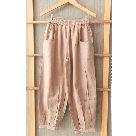 CoD- Hinata Pants- Celana Santai 7/9- Celana Kulot Wanita- Celana Baggy Rami Premium- Celana Panjang-Khaki