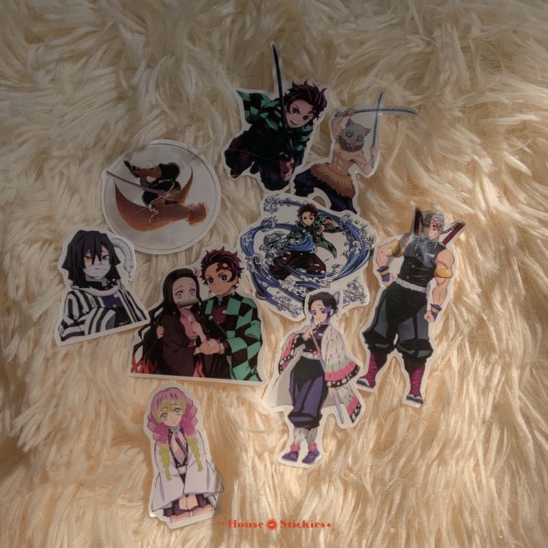 Stiker Anime Kimetsu no Yaiba Demon Slayer / Tensei Shitara Slime Datta Ken /  Fairy Tail (10 pcs)