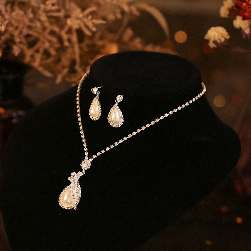 Set Kalung Anting Liontin Mutiara Elegan Untuk Wanita