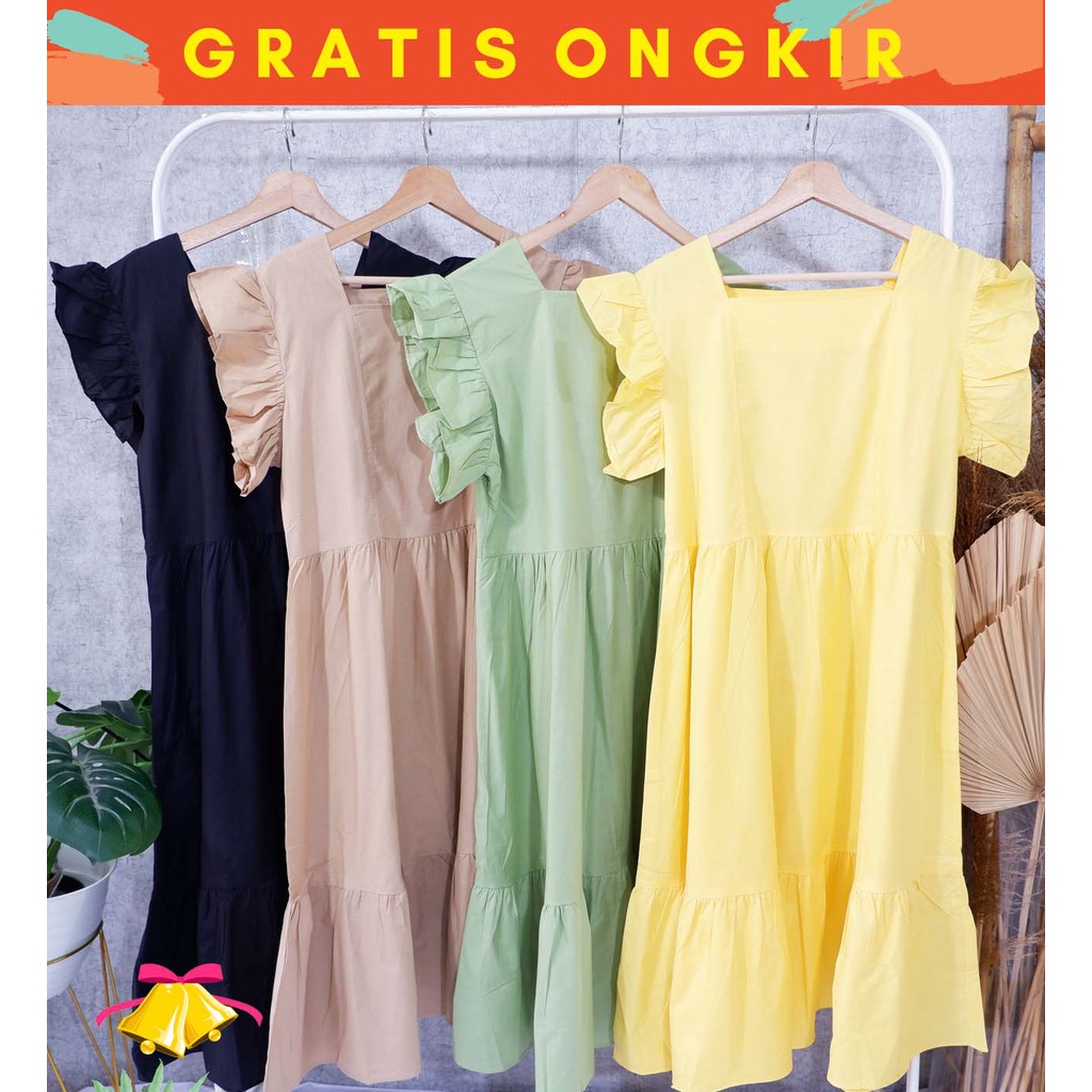 MELCHAN  COTTONBELLS CASUAL DRESS WANITA JULIA RUFFLE PLAID SQUARE MIDI (AR - D 3979)