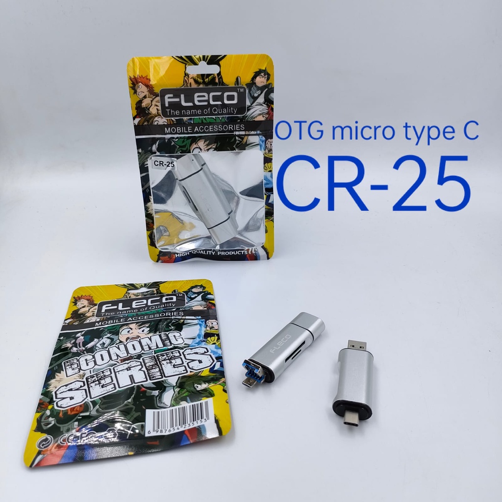 FLECO CR-25 5 In 1 OTG Card Reader Multifungsi  FLECO CR25 USB Tipe-C/USB/Micro-USB/Tf Pembaca Kartu Memori OTG Card Reader Adaptor