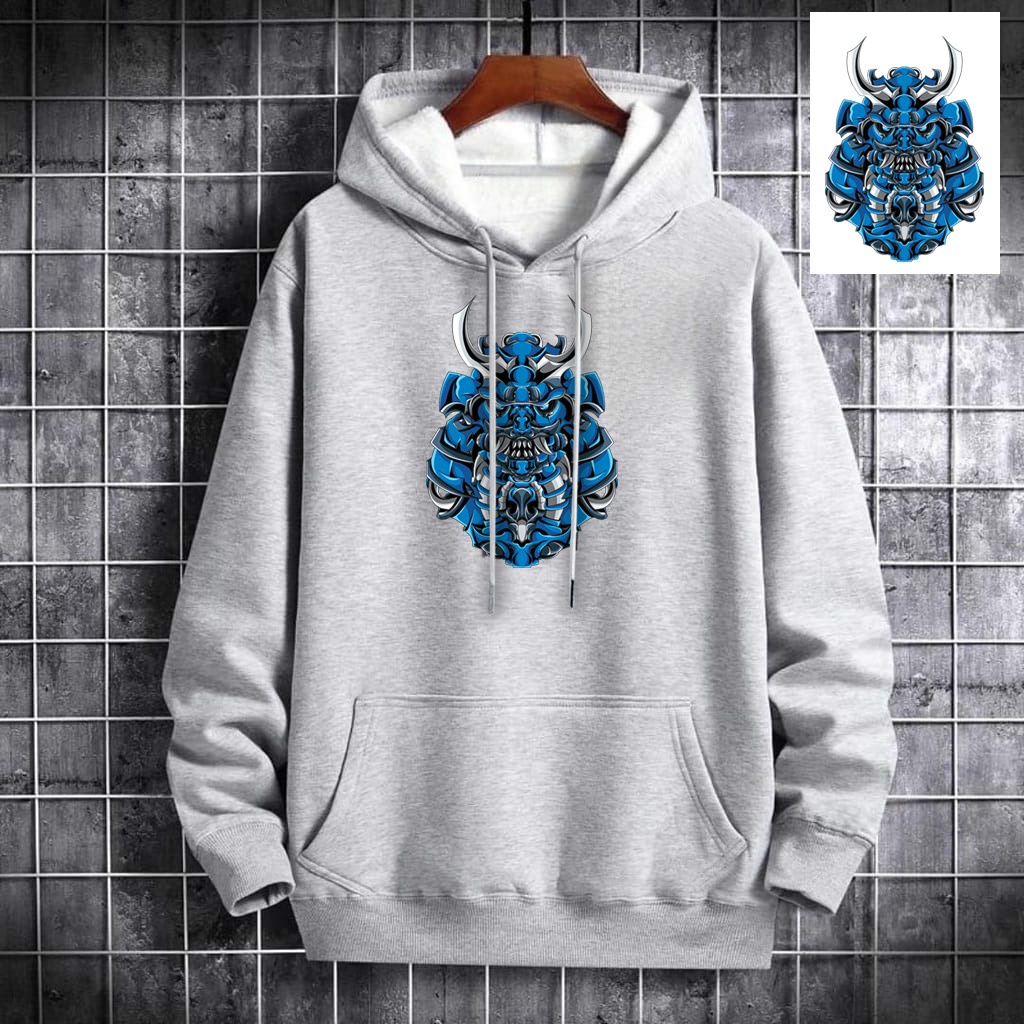 INDOSAN-SWEATER HOODIE BLUE SAMURAI-HOODIE DISTRO BAHAN FLEECE MOTIF GAMBAR DTF-REAL PICT-BISA COD