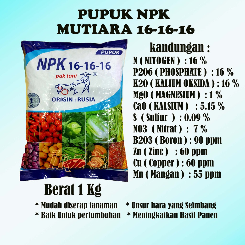  Pupuk NPK Mutiara 16 16 16 1Kg Shopee Indonesia