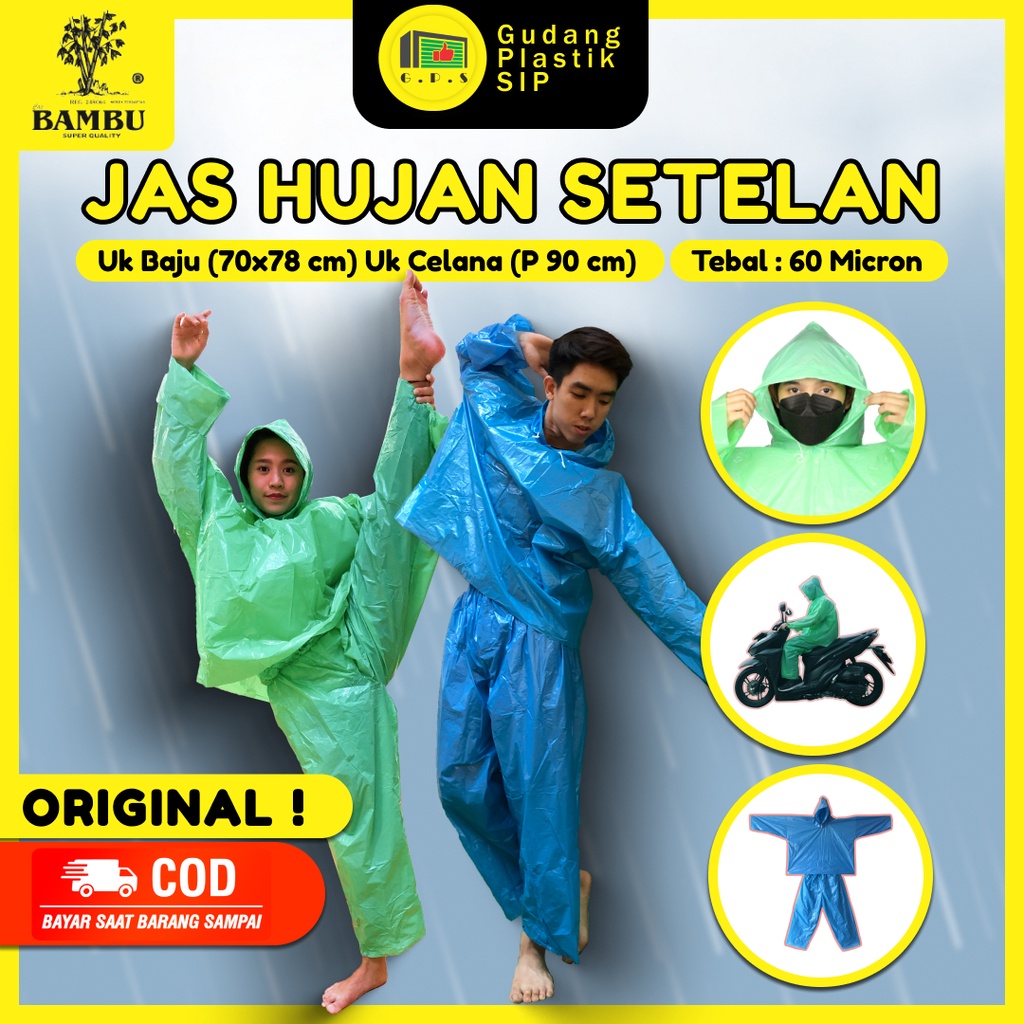 Jas Hujan Plastik LDPE jaket Celana Setelan Bambu Tebal Murah