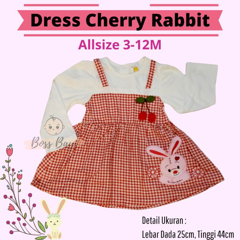 Dress Panjang Bayi Anak Perempuan Cherry Rabbit Lucu Cantik