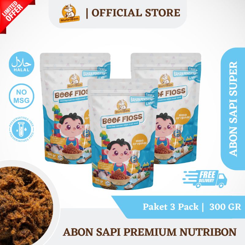 

3 PACK PREMIUM ABON SAPI ANAK ASLI RASA MANIS NUTRIBON - ABON SAPI MPASI - BEEF FLOSS KIDS