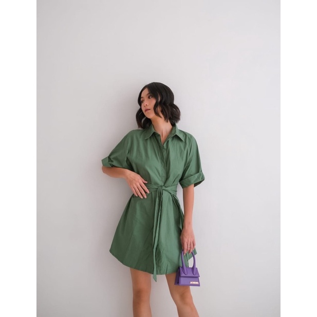 Maja dress kemeja terusan wanita dengan belt katun