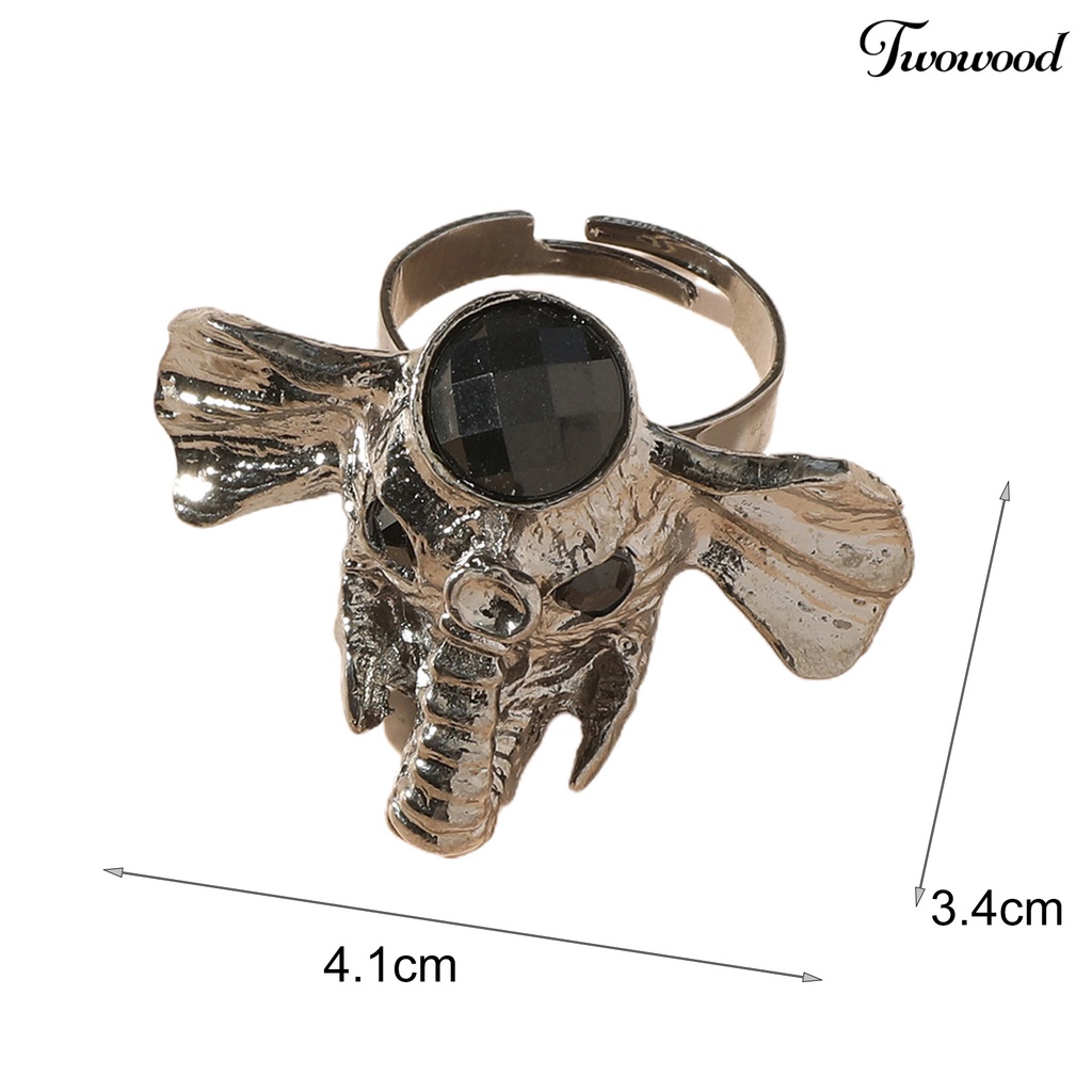 Twowood Cute Vivid Carved Women Ring Silver Color Elephant Head Adjustable Ring Jewelry Accessaries