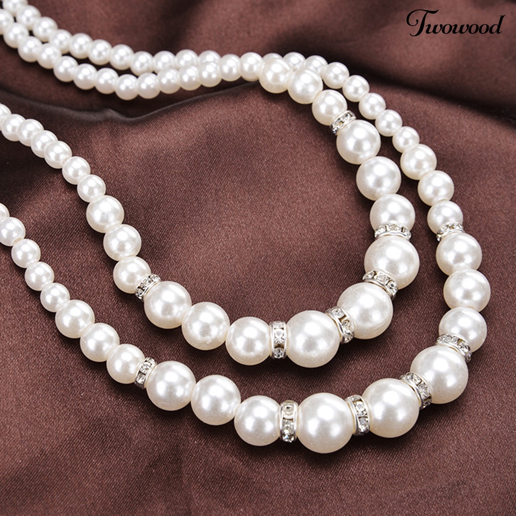 Kalung Double Layer Adjustable Aksen Mutiara Imitasi Untuk Pesta