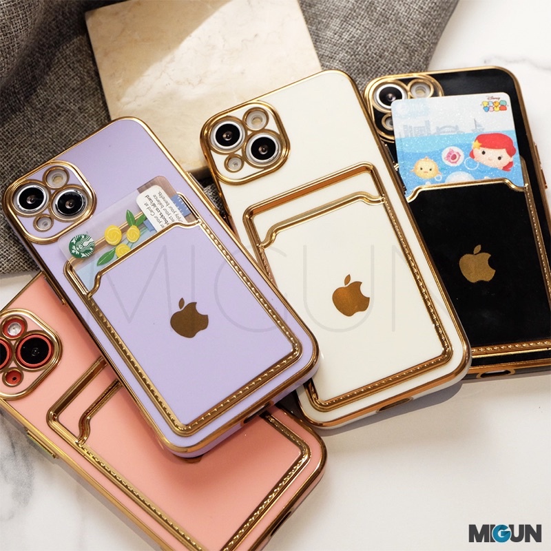 (2) 6D Card Slot Golden Chromic Case for iPhone 13 MINI 13 13PRO 13PROMAX 7 8 SE2020 7plus 8plus X XS XR XSMAX 11 11PRO 11PROMAX 12 13MINI PRO PROMAX