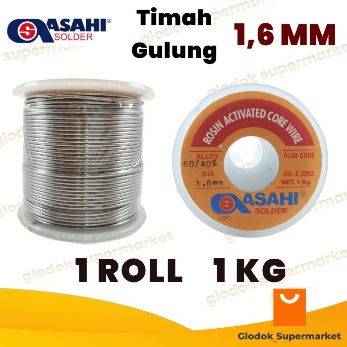 Timah Solder Asahi 1.6mm 1kg Timah Roll Gulung 1.6 mm 1 kg Grade 60/40% Alloy