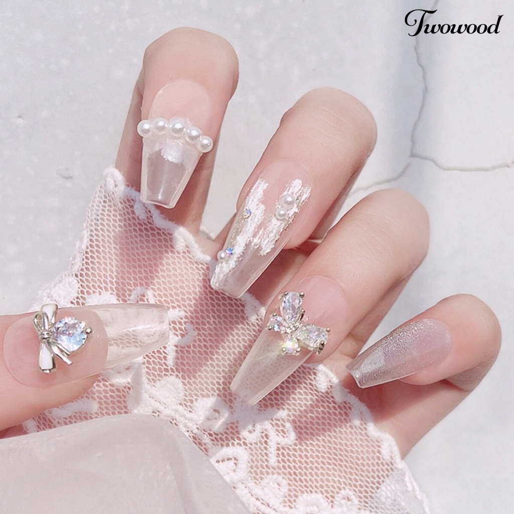 Twowood Hiasan Kuku 3D Bentuk Simpul Pita Aksen Zirconia Kubik Untuk Aksesoris Nail Art / Manicure