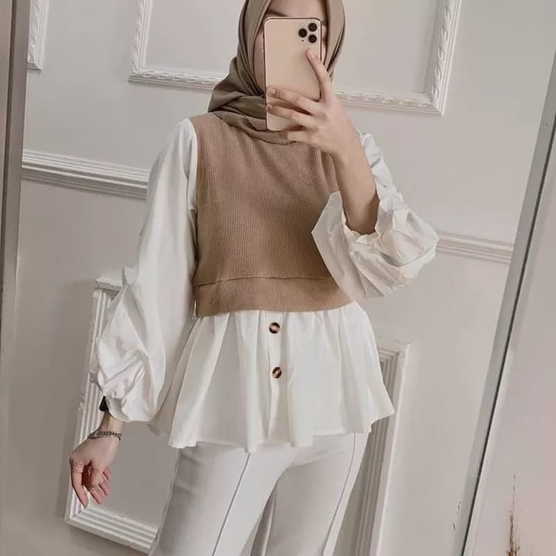 Nagita Blouse Ledis Top Lengan Panjang Korean Style Baju Atasan Wanita 2 Warna Terbaru Blus Kasual H