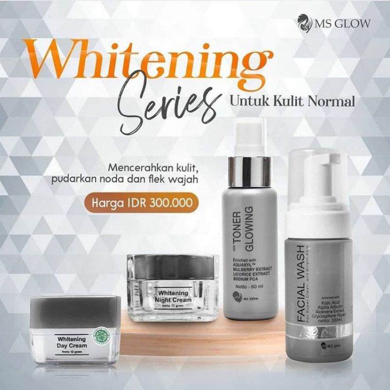 Paket whitening ms glow/1 paket whitening ms glow/whitening series/paket wajah kusam glowing