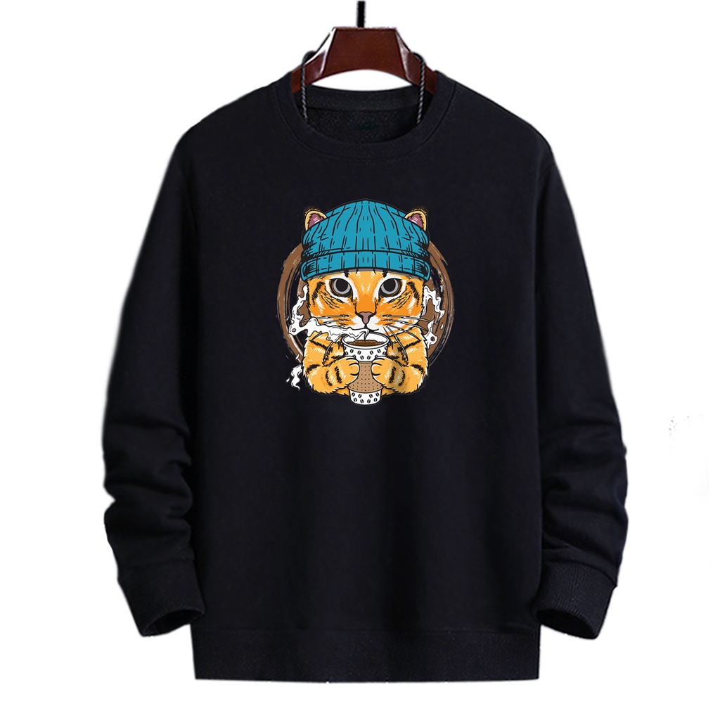 Sweater crewneck pria COFFE CAT sweter cowok cewek distro murah keren