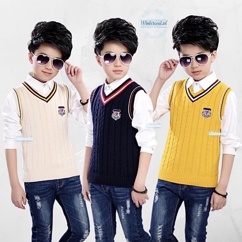 Rompi hangat anak cowok winter vest knitted rajut knit warm thick import boys girls KIDS korea