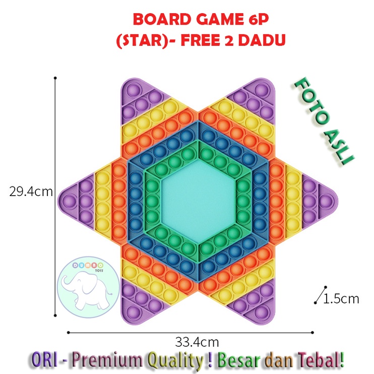 Pop It Board Game Persegi Panjang Battle Free Dadu Rainbow Jumbo-BoardGame Star B