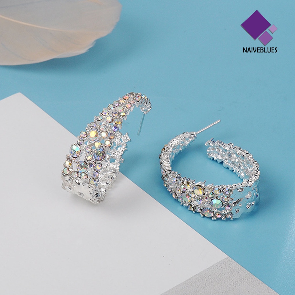 Anting Stud Bentuk U Shiny Multicolored Untuk Wanita