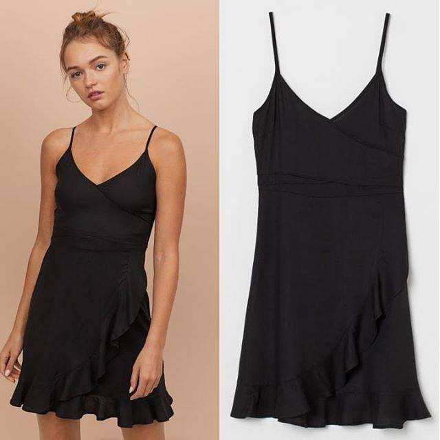 HM DVD Flounce Trimmed Wrap Dress - Black