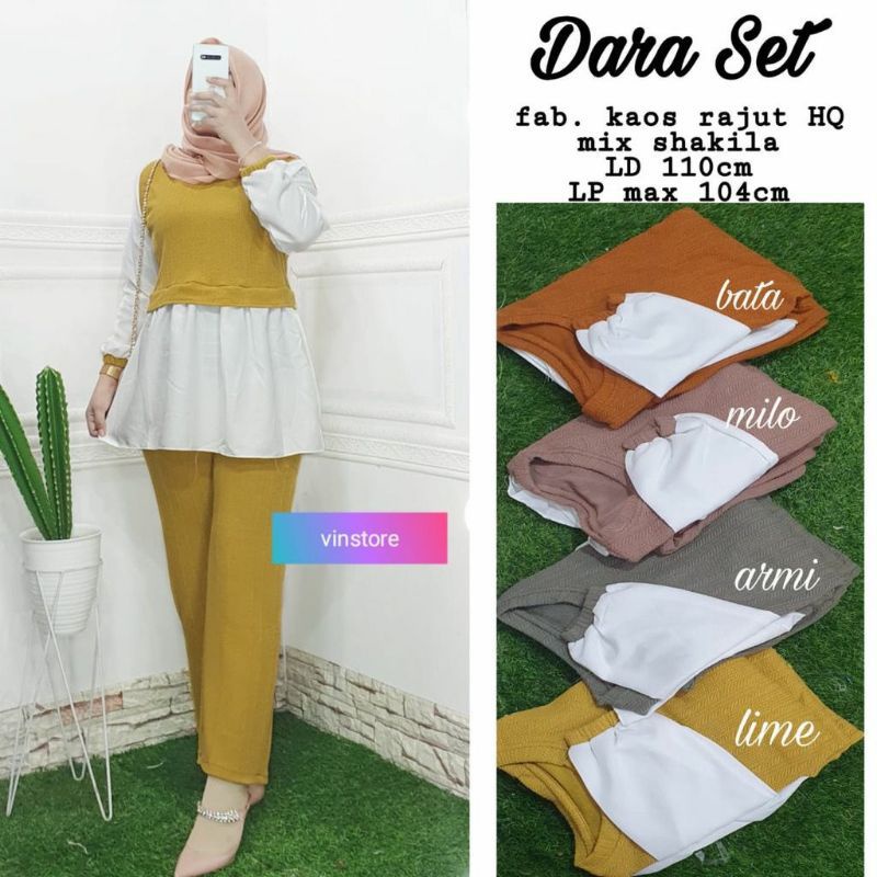 Setelan tunik Muslimah lengan Panjang dan Celana Set Dara Terbaru/Baju Lebaran Terbaru 2022 Murah